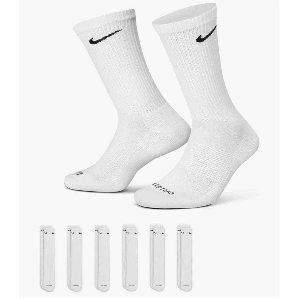 Nike Everyday Plus Cushioned Training Crew Socks 6 Pairs White Size L -AUTHENTIC